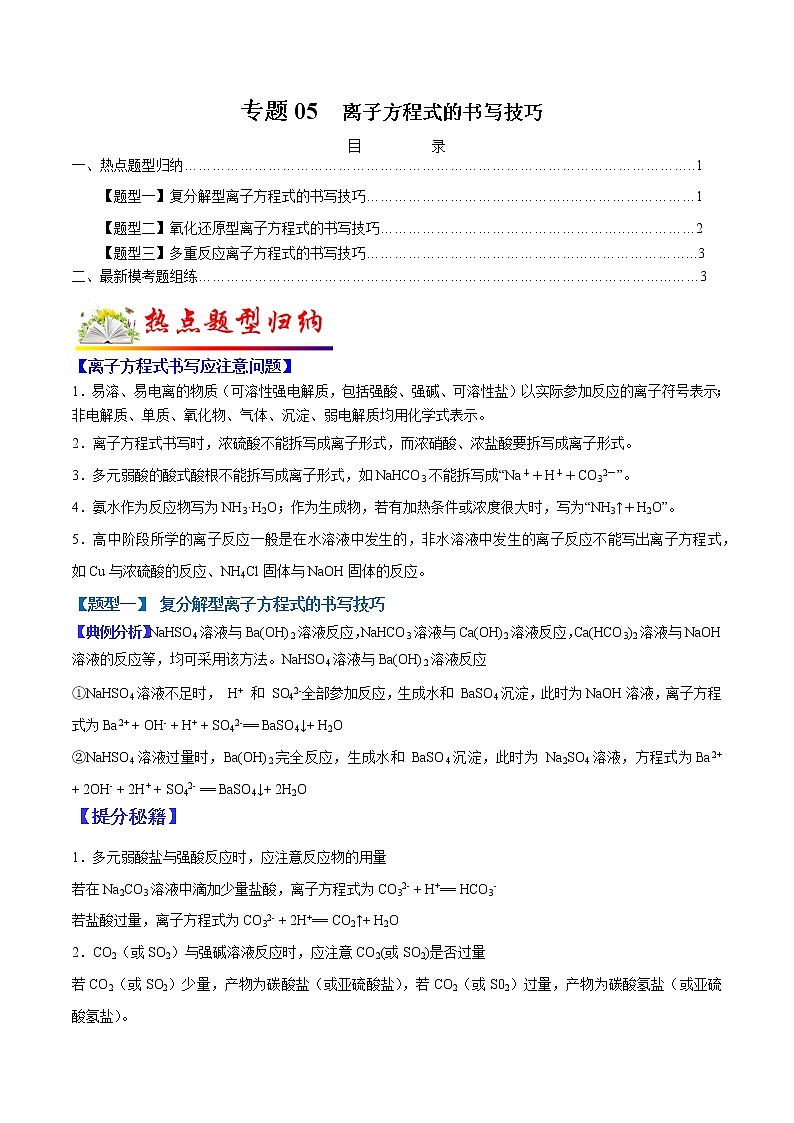 （全国通用）高考化学二轮热点题型归纳与变式演练 专题05 离子方程式的书写技巧（原卷版）(02)第1页