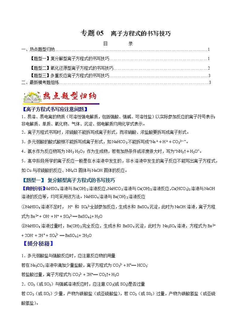 （全国通用）高考化学二轮热点题型归纳与变式演练 专题05 离子方程式的书写技巧（解析版）(02)第1页