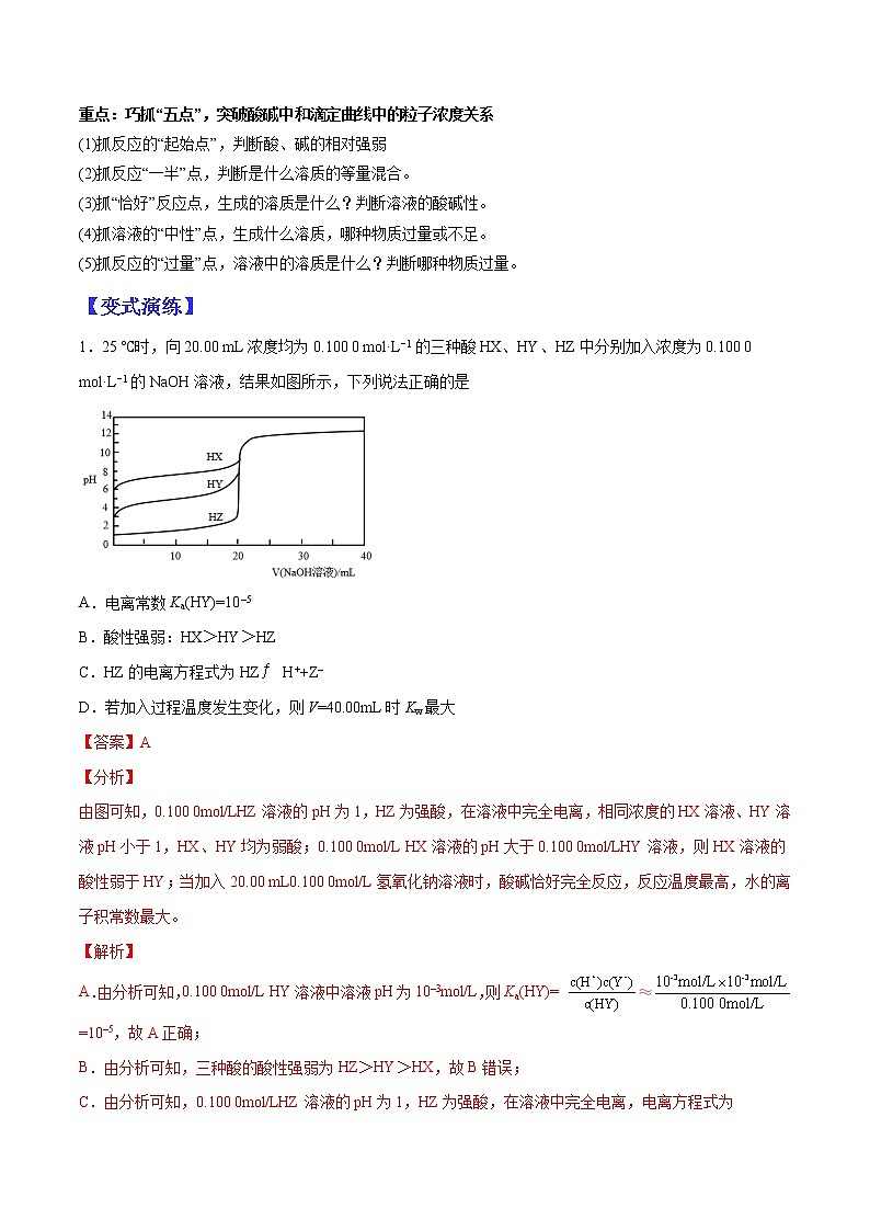 （全国通用）高考化学二轮热点题型归纳与变式演练 专题18  酸碱混合图像为载体考查离子平衡（解析+原卷）学案02