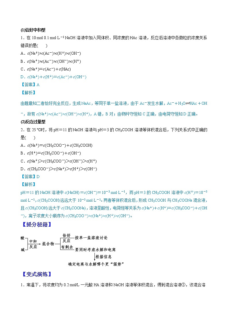 （全国通用）高考化学二轮热点题型归纳与变式演练 专题20  用守恒思想破解溶液中粒子浓度大小的比较（原卷版）第3页