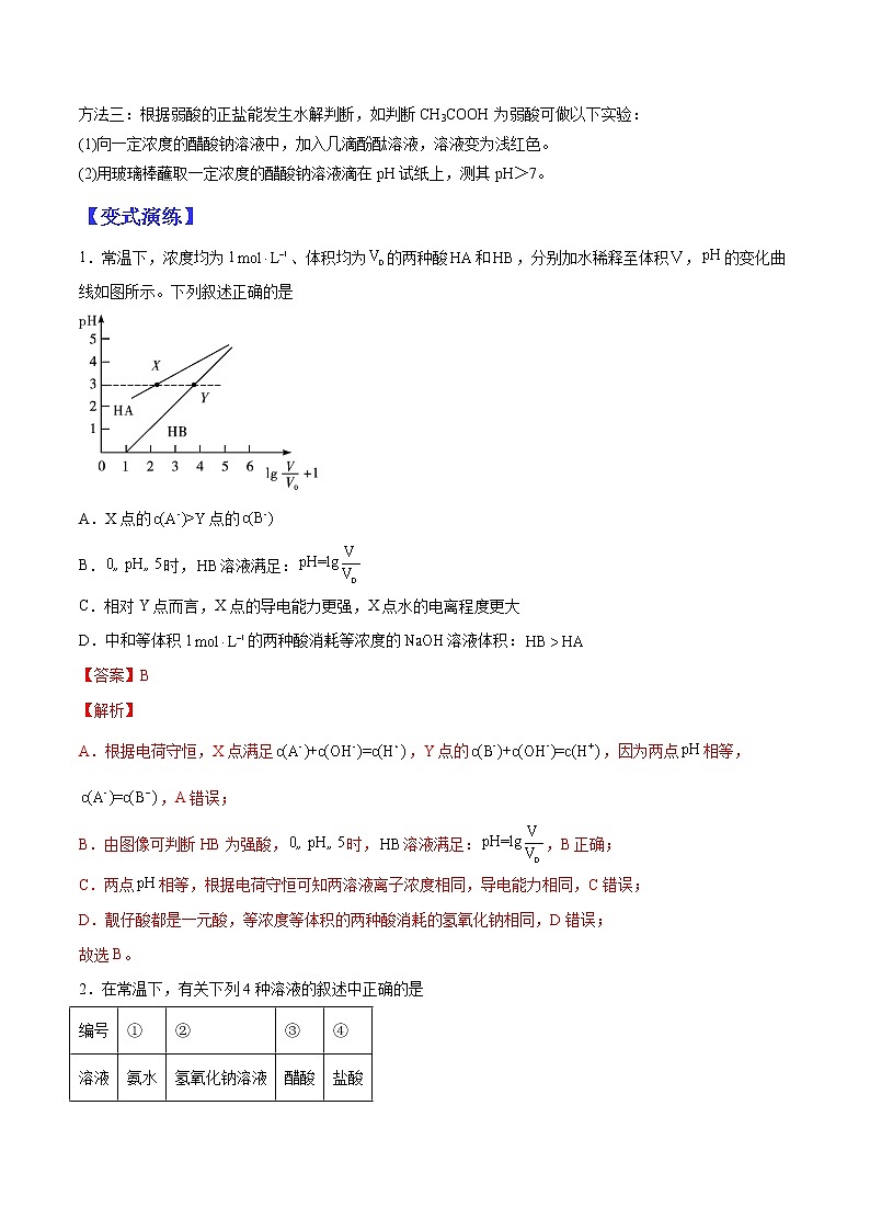 （全国通用）高考化学二轮热点题型归纳与变式演练 专题23  强酸（碱）与弱酸（碱）的比较（解析版）第3页