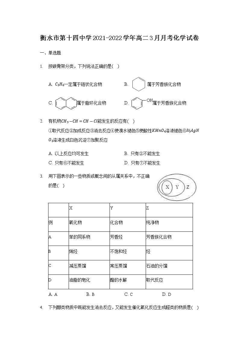 2021-2022学年河北省衡水市第十四中学高二3月月考化学试题含答案第1页
