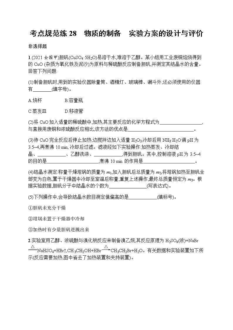 苏教版（2019）高考一轮复习考点规范练28　物质的制备　实验方案的设计与评价01