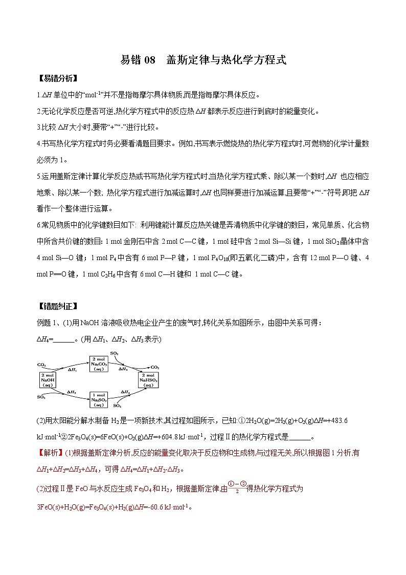 易错08 盖斯定律与热化学方程式-备战2022年高考化学一轮复习易错题第1页