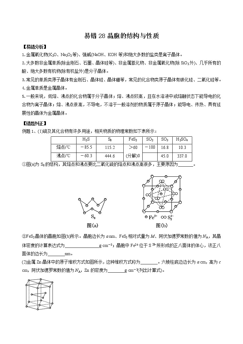 易错28 晶胞的结构与性质-备战2022年高考化学一轮复习易错题第1页