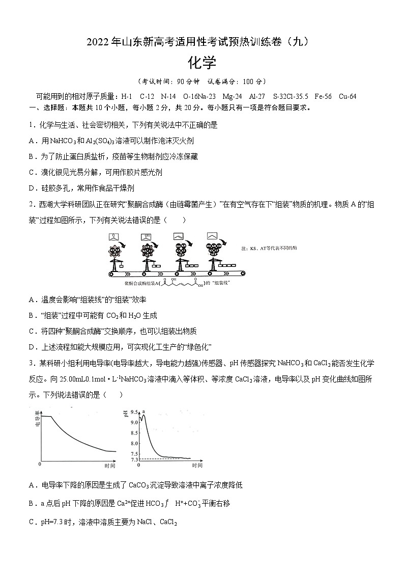 2022年新高考化学适应性考试模拟卷（山东专用）（九）（原卷版）第1页