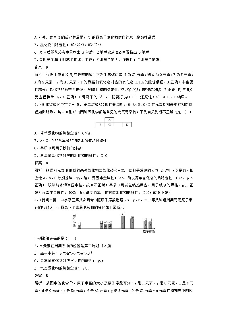 高考化学二轮复习训练题：选择题热点题型特训 题型06《“位、构、性”分析型》（含答案）第2页