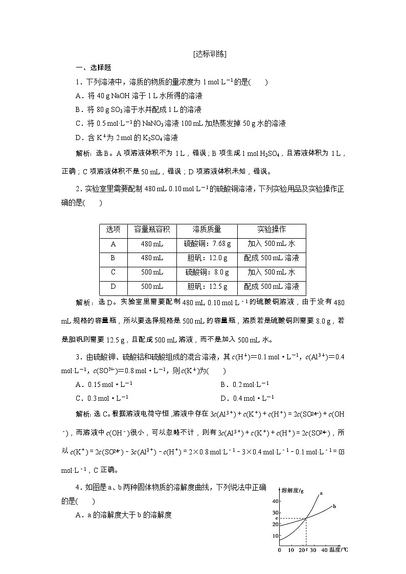 高考化学一轮复习方案：第01章从实验学化学 6 第4讲 达标训练 （含详解）第1页