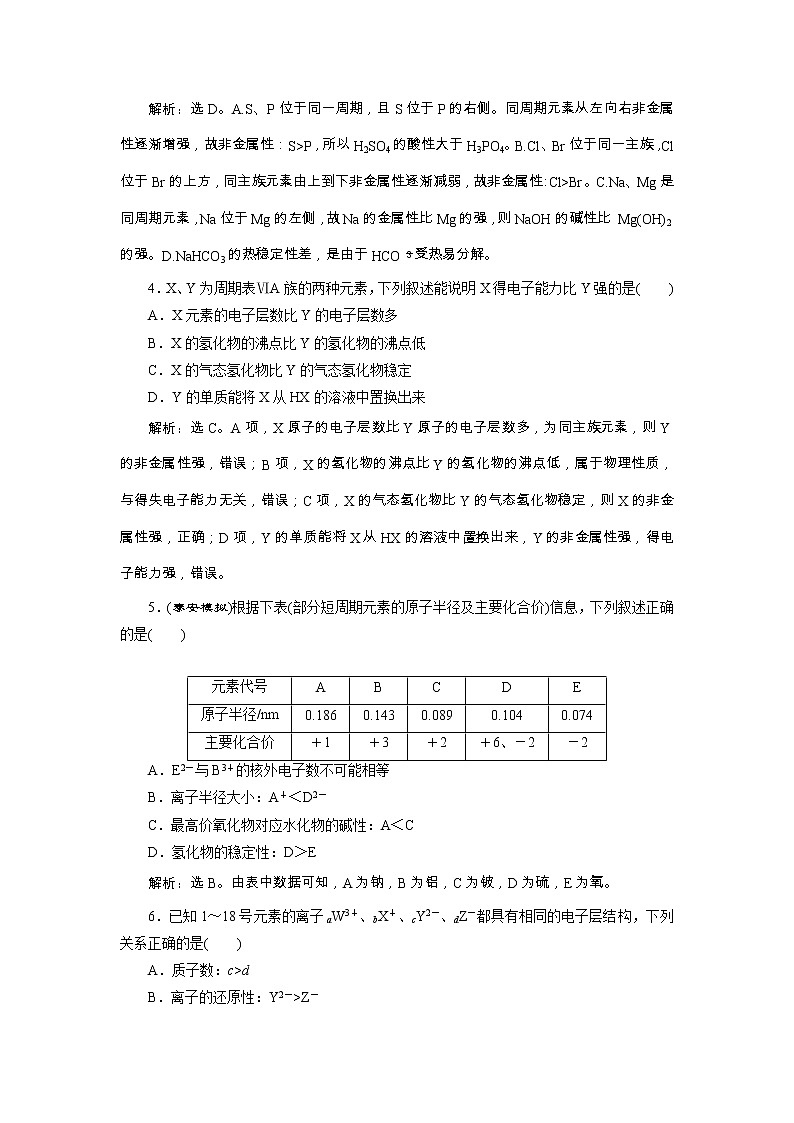 高考化学一轮复习方案：第05章物质结构 元素周期律 2 第2讲 达标训练 （含详解）02