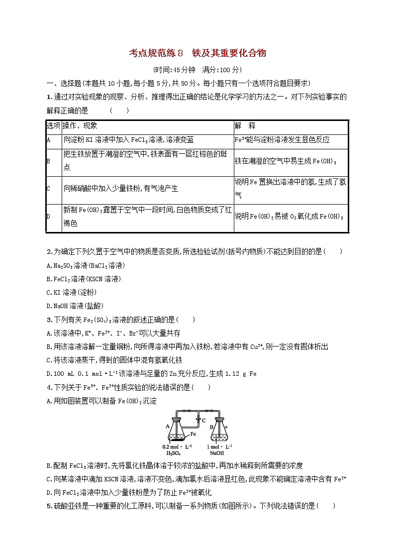 高考化学一轮复习考点规范练08《铁及其重要化合物》(含详解)第1页