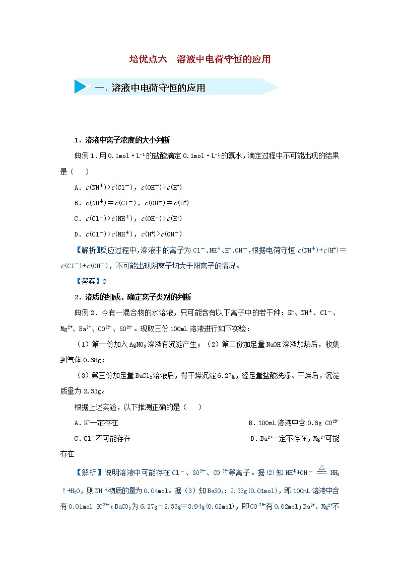 高考化学二轮复习专题06《溶液中电荷守恒的应用》精准培优专练（含详解）01