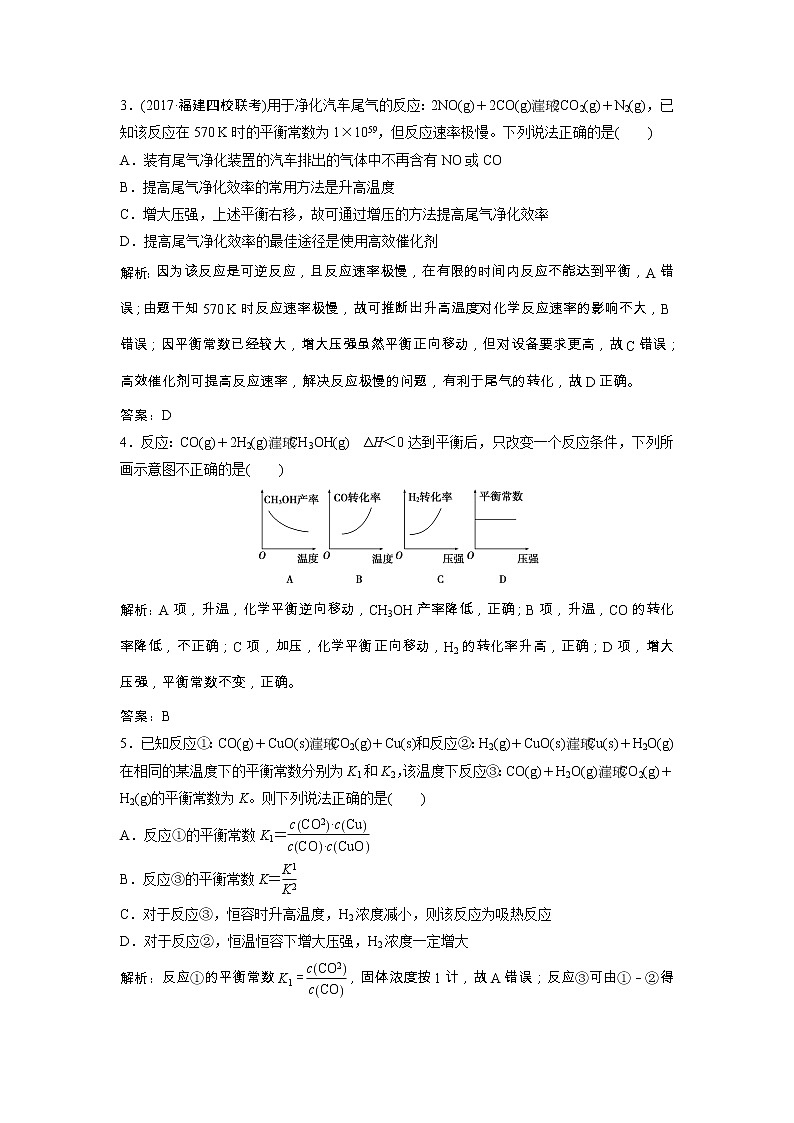 高考化学一轮优化探究练习：第07章第25讲《化学平衡常数　化学反应进行的方向》（含详解）第2页