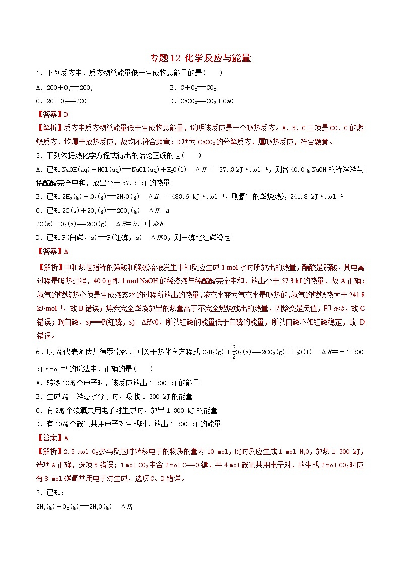 高考化学二轮复习专题12《化学反应与能量》练习卷（含详解）第1页