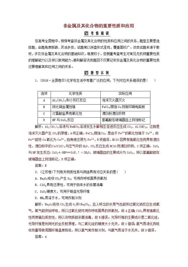 高考化学二轮复习高考热考题型攻关05非金属及其化合物的重要性质和应用（含详解）第1页