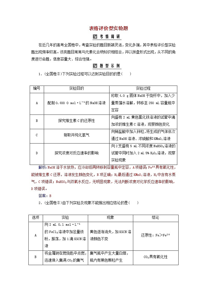 高考化学二轮复习高考热考题型攻关15表格评价型实验题（含详解）第1页