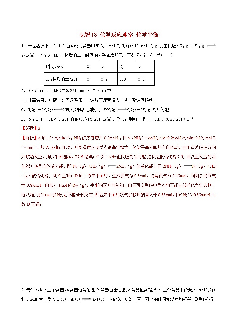 高考化学二轮复习专题13《化学反应速率化学平衡》考点专练（含详解）第1页