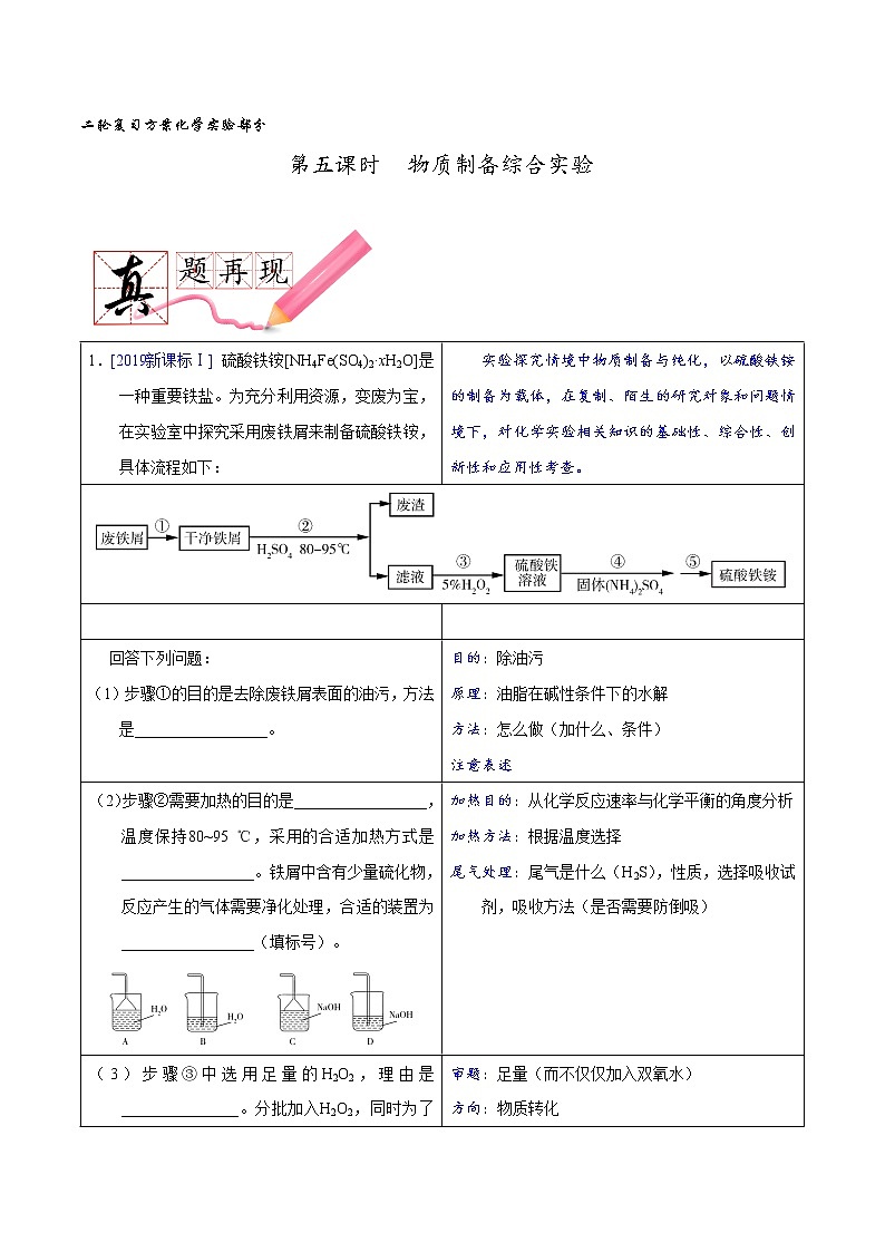 第五课时  物质制备综合实验（讲义）- 高考化学二轮复习方案（实验部分）第1页