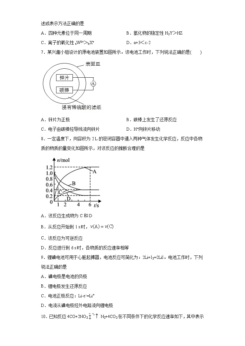 高一化学下学期期中模拟测试卷01（人教版必修2）（原卷版）第2页