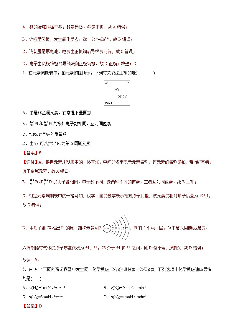 高一化学下学期期中模拟测试卷01（鲁科版2019必修第二册）（解析版）第2页
