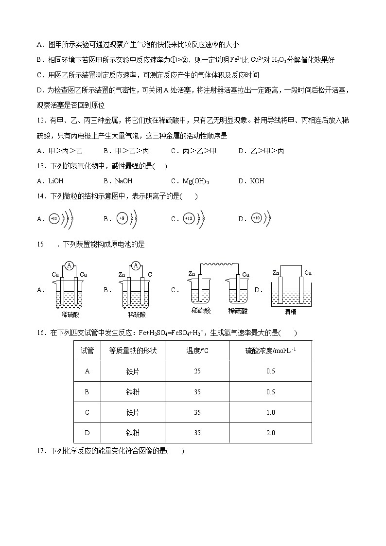 高一化学下学期期中模拟测试卷01（鲁科版2019必修第二册）（原卷版）第3页