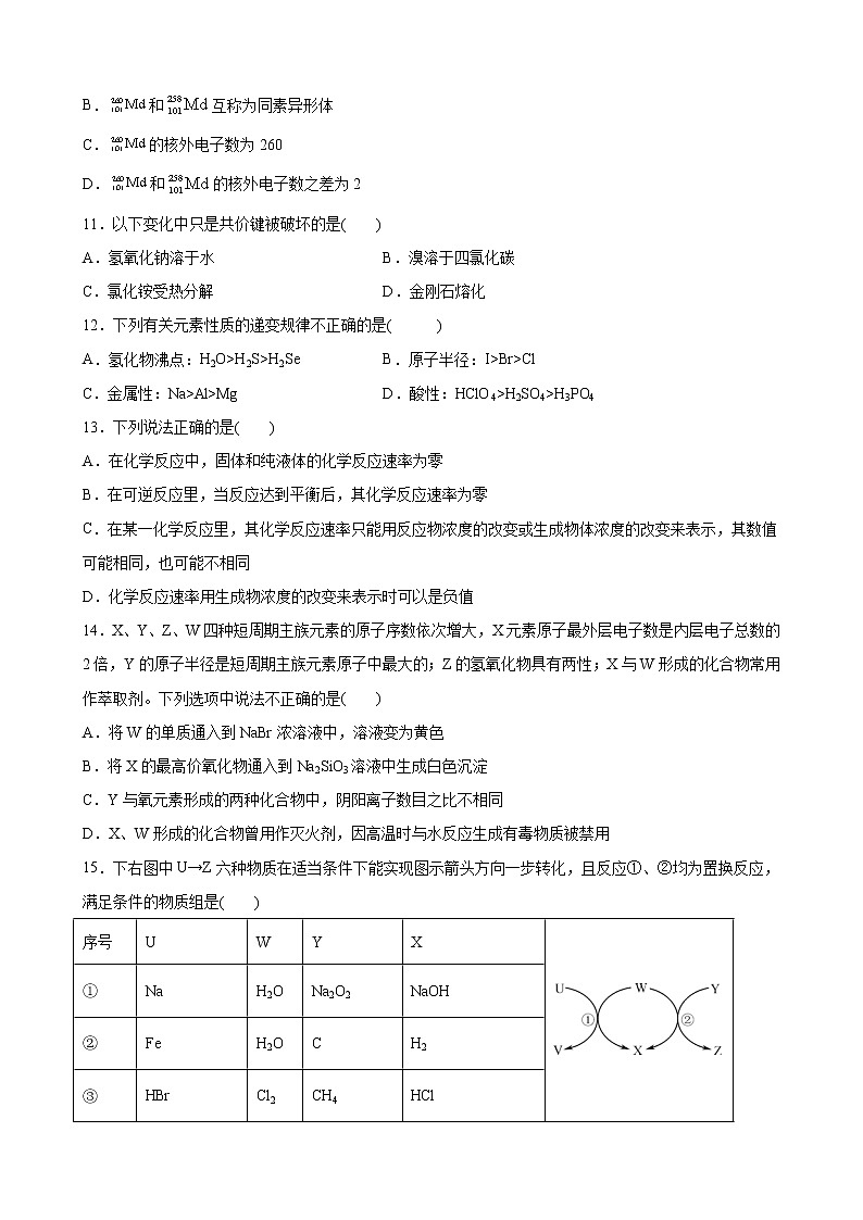 高一化学下学期期中模拟测试卷02（鲁科版2019必修第二册）（原卷版）第3页