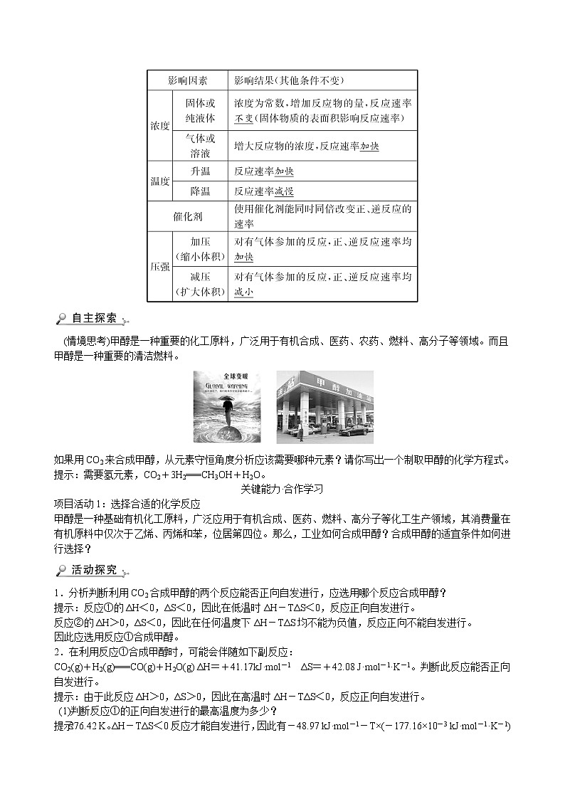 2021-2022学年高中化学新鲁科版选择性必修1 第2章 微项目探讨如何利用工业废气中的二氧化碳合成甲醇——化学反应选择与反应条件优化 学案第2页