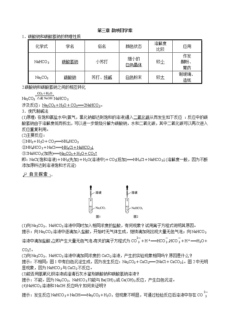 2021-2022学年高中化学新鲁科版选择性必修1 第3章 微项目揭秘索尔维制碱法和侯氏制碱法——化学平衡思想的创造性应用 学案01
