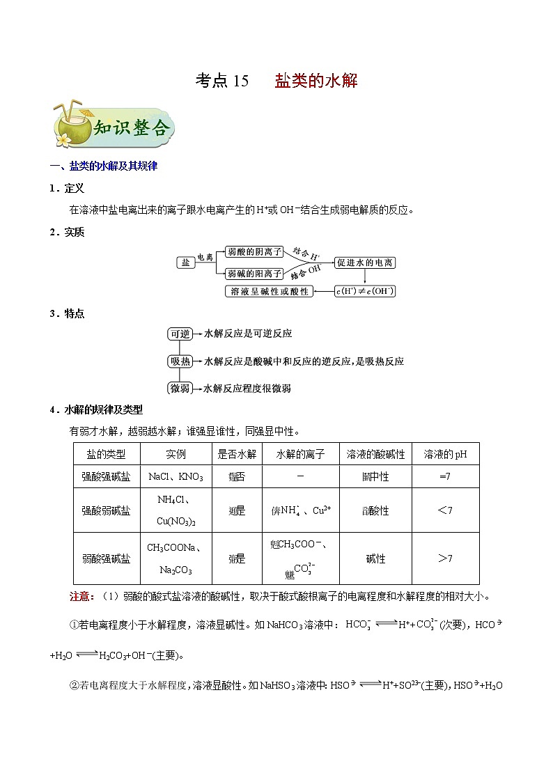 考点15 盐类的水解——备战2022年浙江新高考一轮复习化学考点一遍过 试卷01