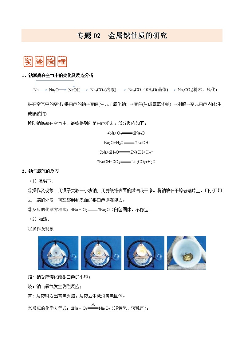 专题02 金属钠性质的研究——备战2022年高考化学之突破教材实验热点（学生版）第1页
