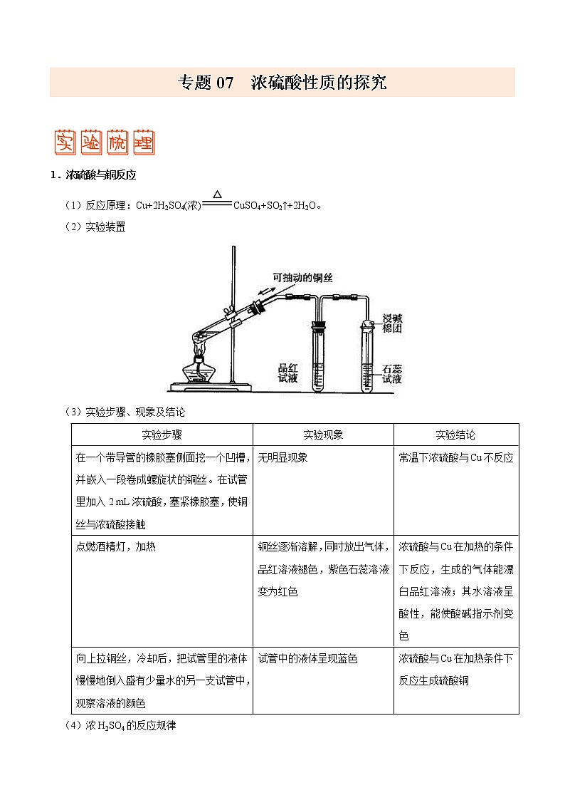 专题07 浓硫酸性质的探究——备战2022年高考化学之突破教材实验热点（学生版）第1页