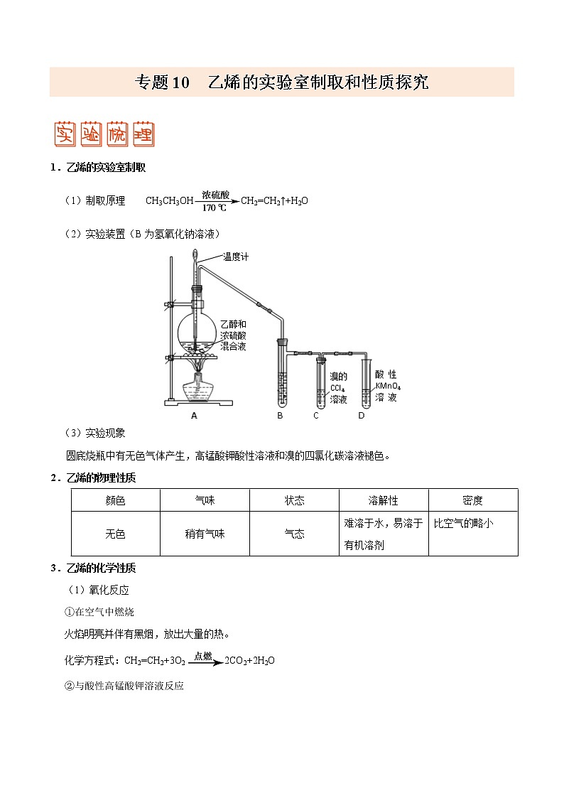 专题10 乙烯的实验室制取和性质探究——备战2022年高考化学之突破教材实验热点（教师版）第1页