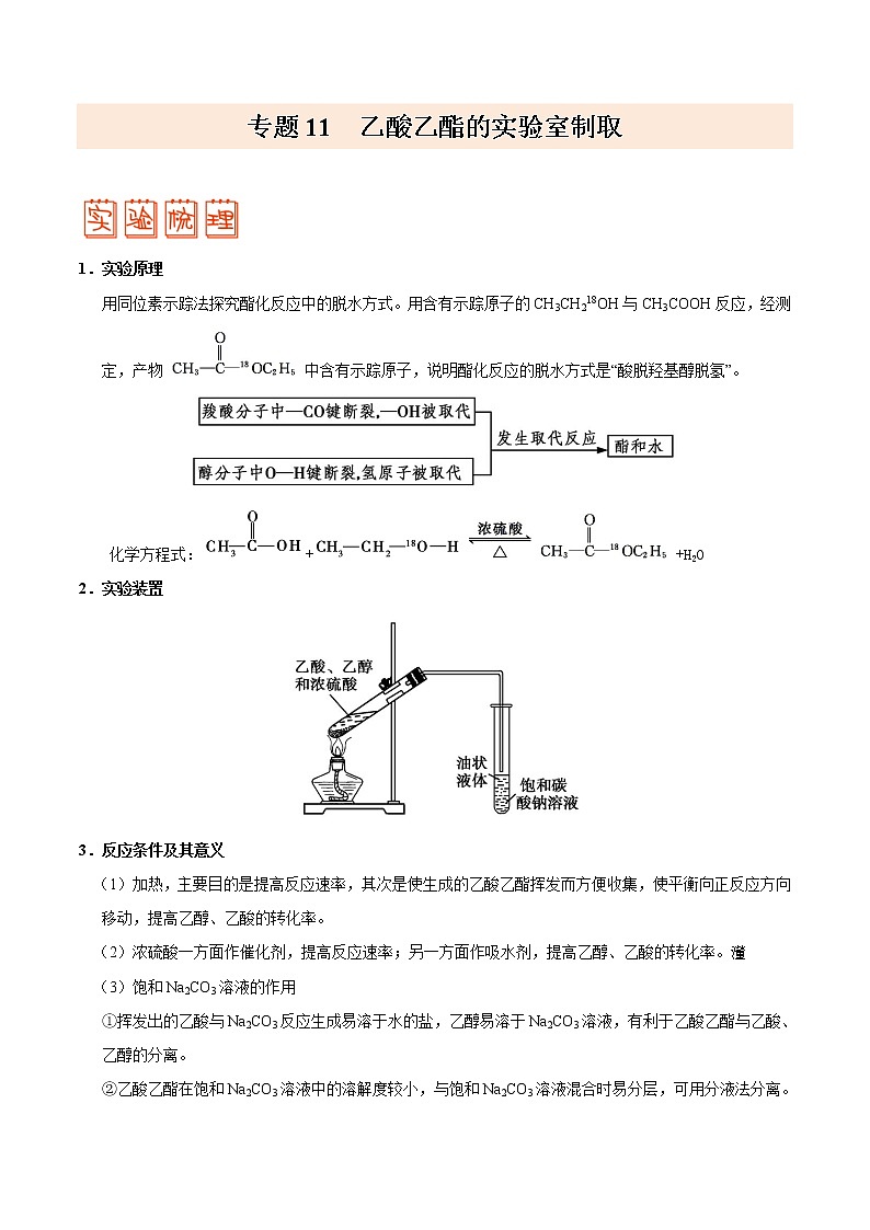 专题11 乙酸乙酯的实验室制取——备战2022年高考化学之突破教材实验热点（教师版）第1页
