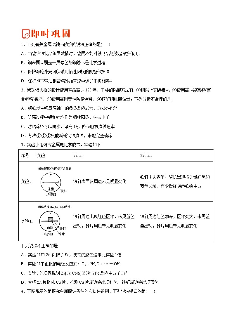 专题17 金属的腐蚀与防护——备战2022年高考化学之突破教材实验热点（学生版）第3页