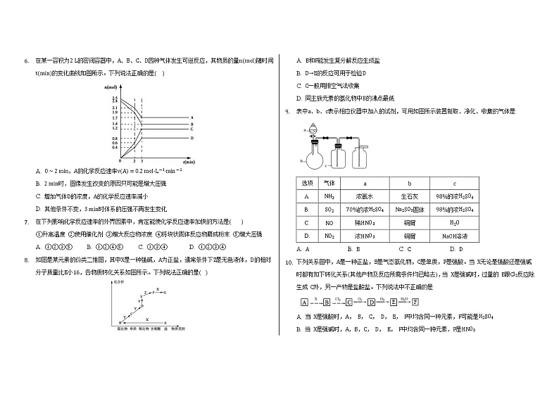 湖北省襄阳市第一中学4月月考化学试题2021-2022学年高一化学人教版（2019）必修第二册第2页
