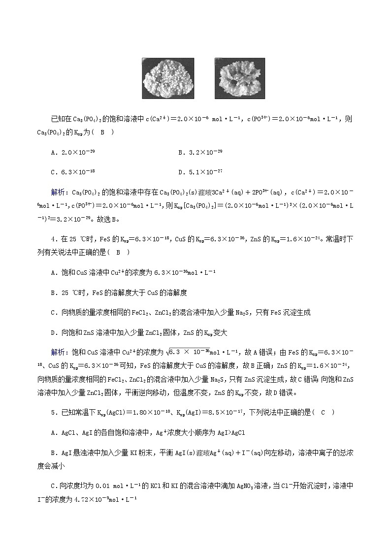 人教版选高中化学择性必修第一册第3章水溶液中的离子反应与平衡第4节第1课时沉淀溶解平衡作业含解析第2页