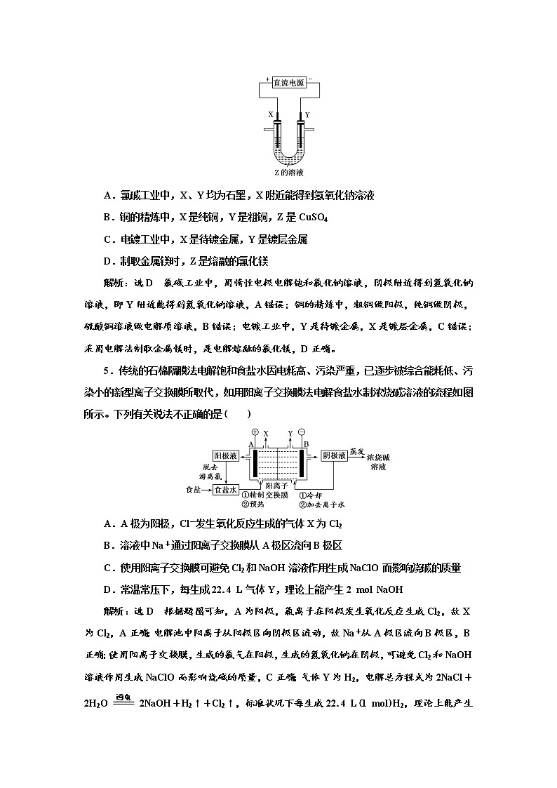 2021-2022学年高中化学新鲁科版选择性必修1 1.3.2　电解原理的应用 作业 练习02