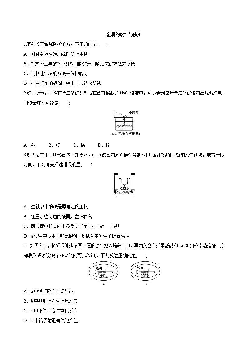 2021-2022学年高中化学鲁科版选择性必修1 第1章 第4节金属的腐蚀与防护 作业第1页