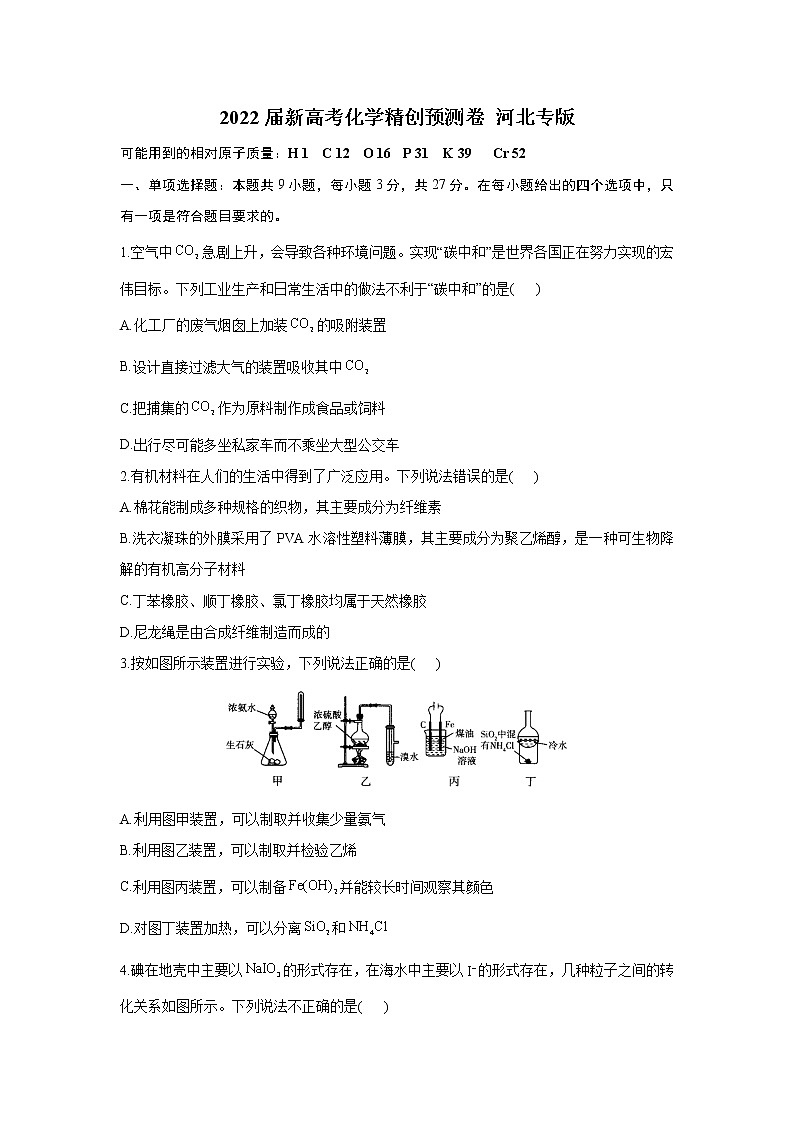 2022届新高考化学精创预测卷 河北专版（含答案）第1页