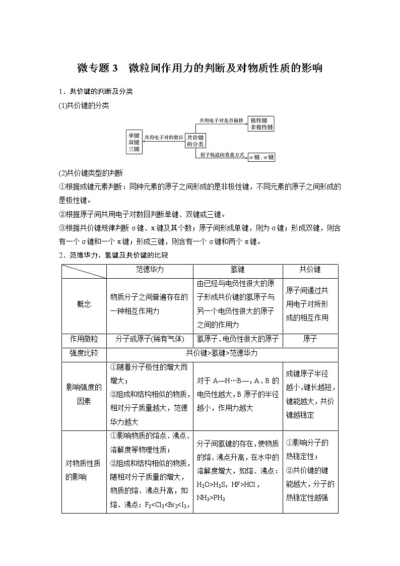 第2章 微专题3 微粒间作用力的判断及对物质性质的影响学案01