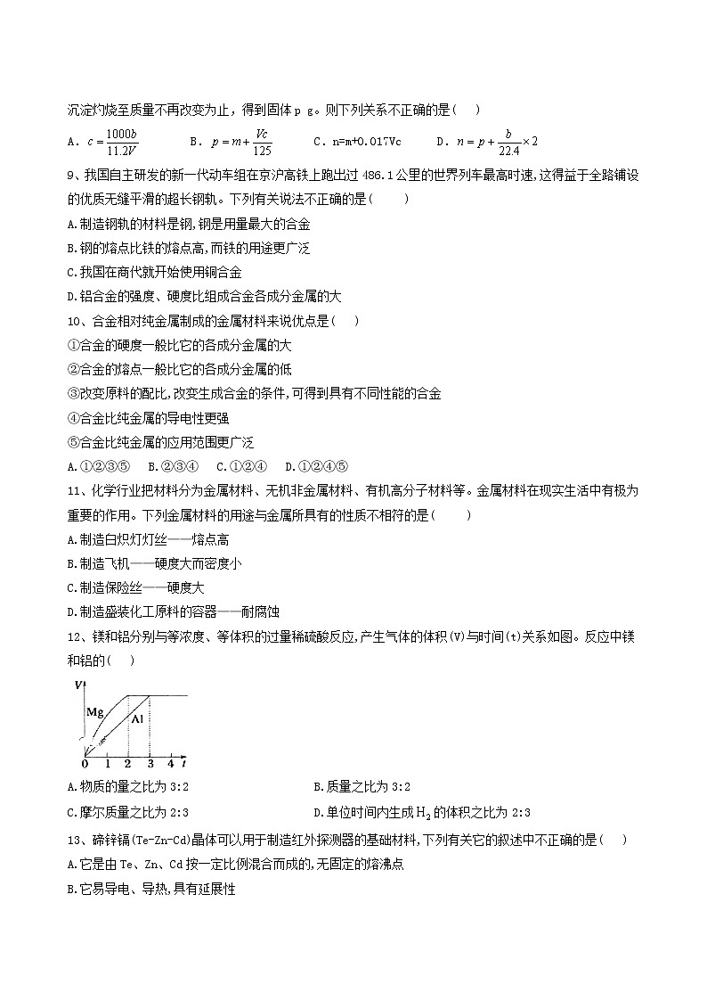 2022届高考化学一轮复习考点精练之知识点7金属材料与金属矿物含答案第3页