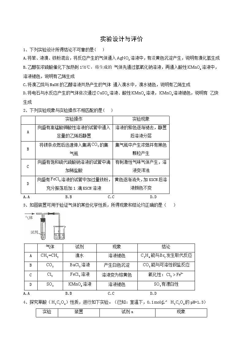 2022届高考化学一轮复习考点精练之知识点24实验设计与评价含答案第1页