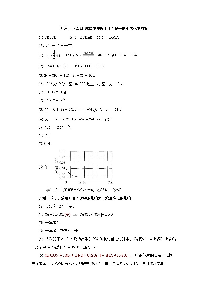2022重庆万州二中高一下学期期中考试化学PDF版含答案（可编辑）01