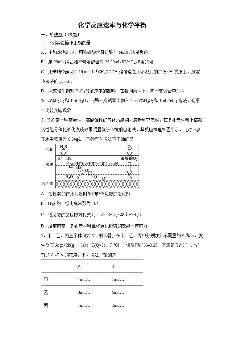 湖北省襄阳市襄州二中2022届高三化学高考备考二轮复习化学反应速率与化学平衡专项训练01