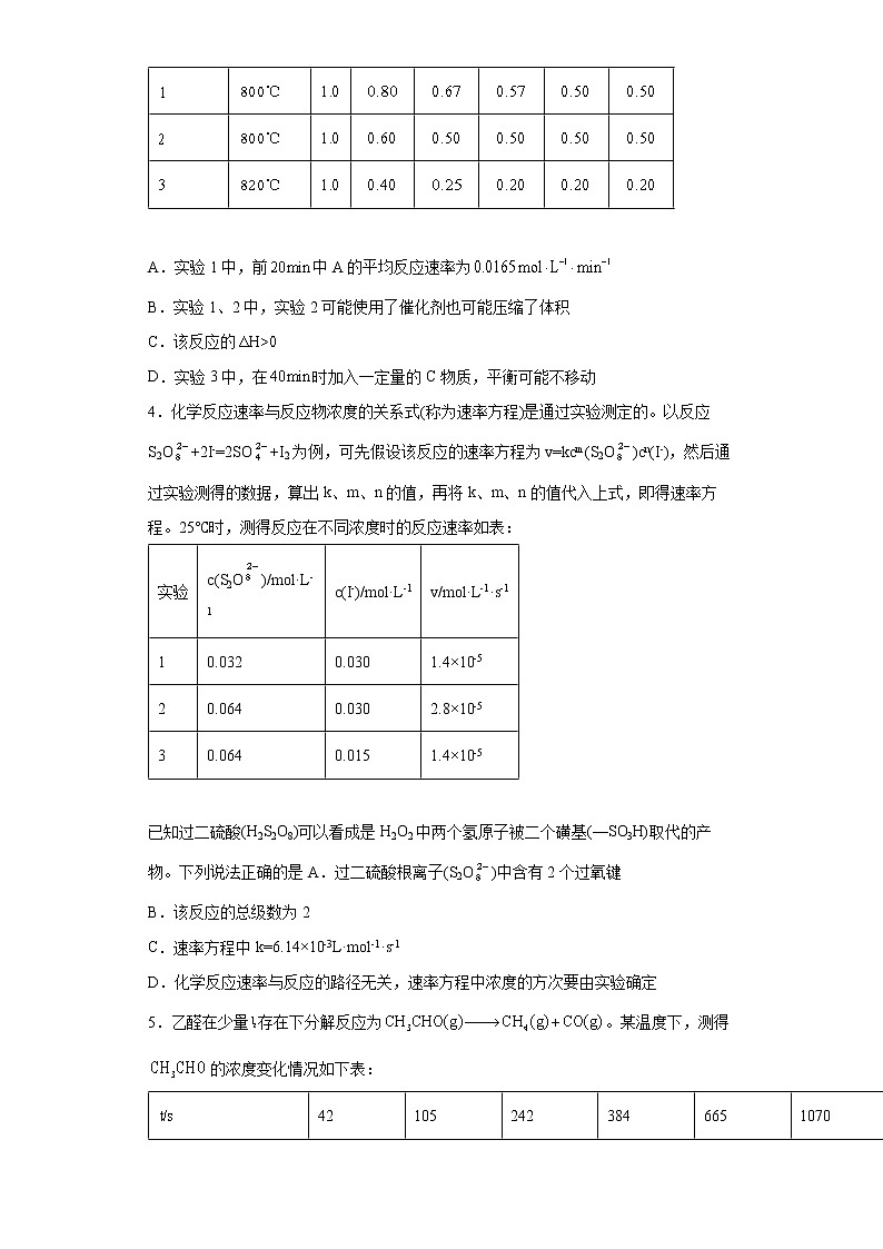 湖北省襄阳市襄州二中2022届高三化学高考备考二轮复习化学反应速率专项训练02