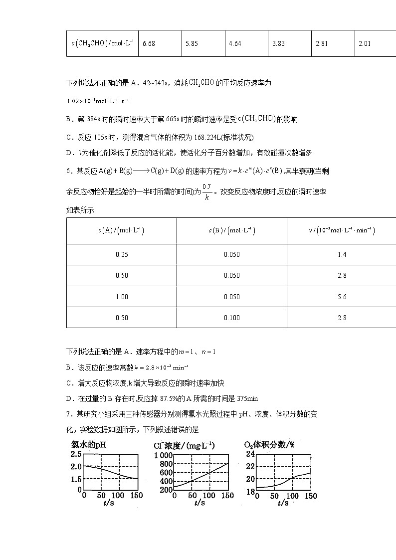 湖北省襄阳市襄州二中2022届高三化学高考备考二轮复习化学反应速率专项训练03