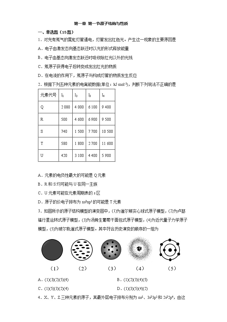 湖北襄阳市第一中学第一章第一节原子结构与性质单元检测题2021-2022学年高一化学人教版（2019）选择性必修二第1页