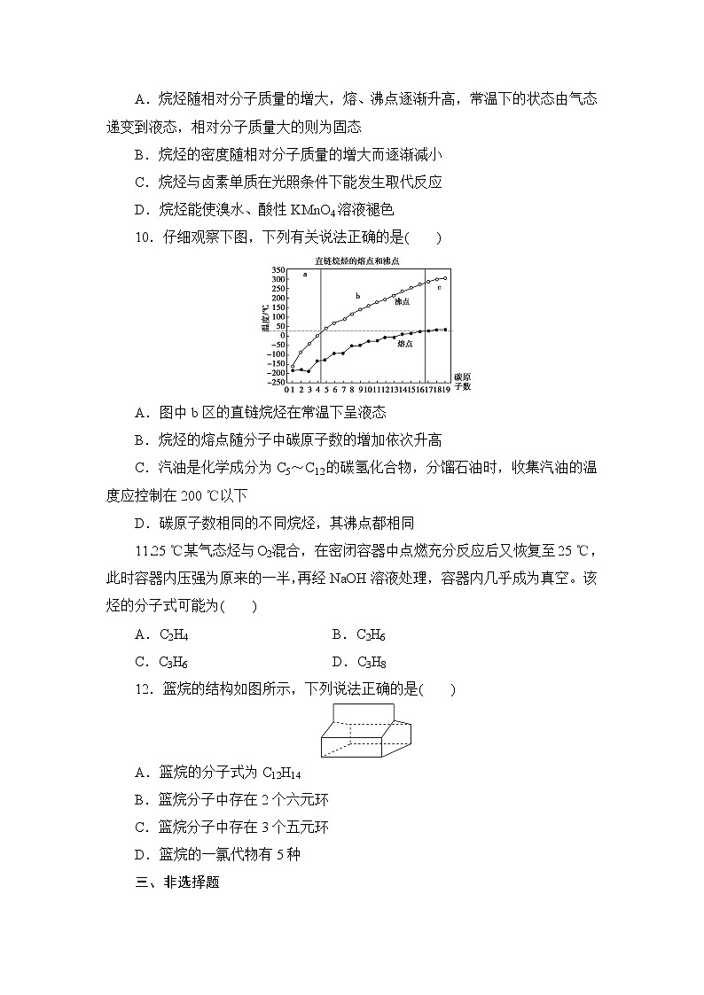 2021-2022学年高二下学期鲁科版（2019）选修第三册第一章第3节　第1课时　烷烃练习题03