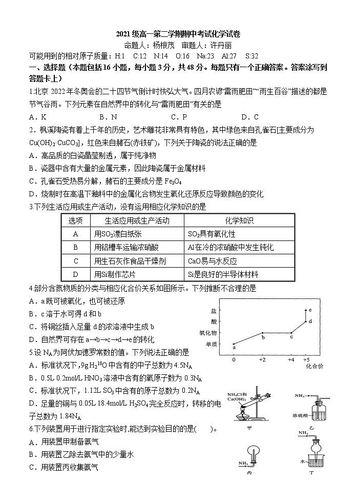 高一下学期期中考第1页