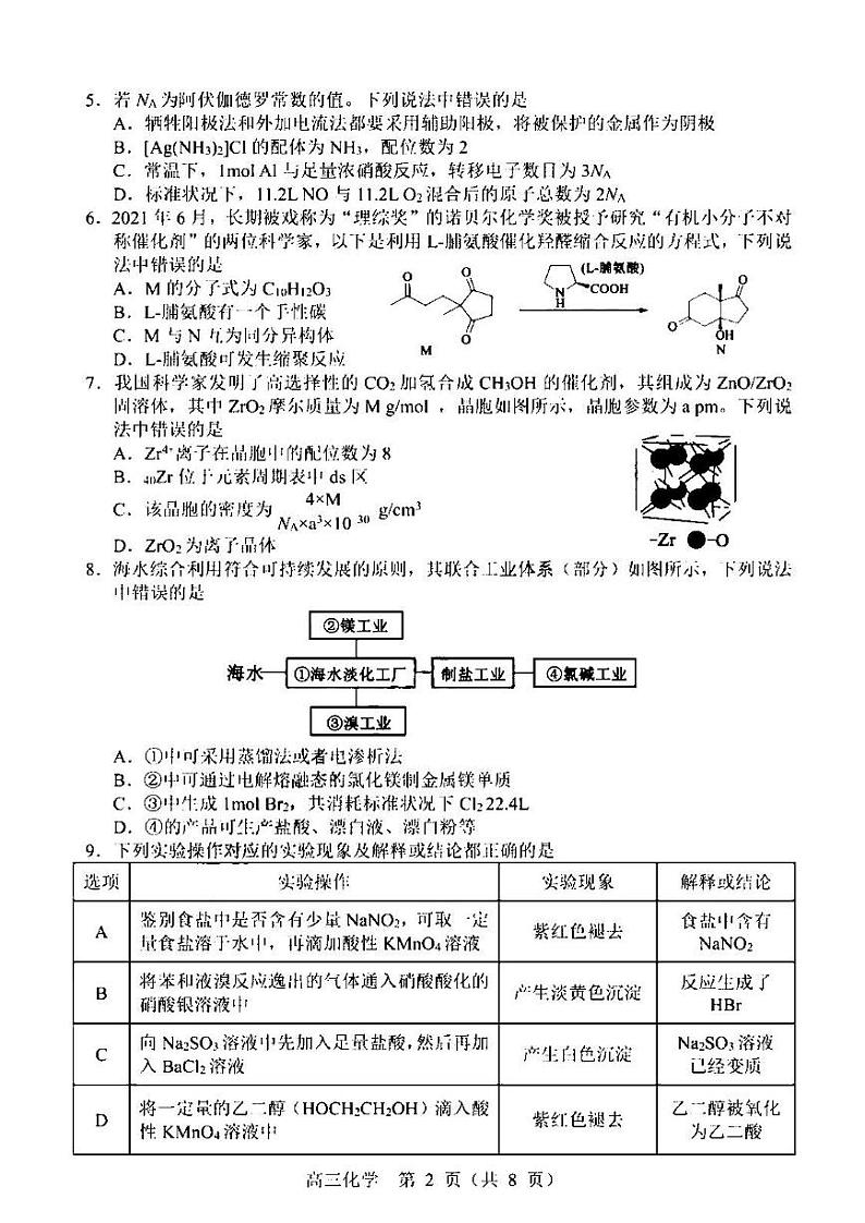 2022年东北三省四市联考暨沈阳市高三质量检测（二）化学试题含答案（沈阳二模）第2页