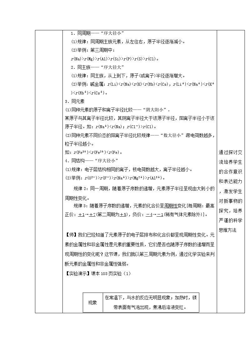 必修第一册化学人教版 4.2元素周期律（第1课时）教案第2页